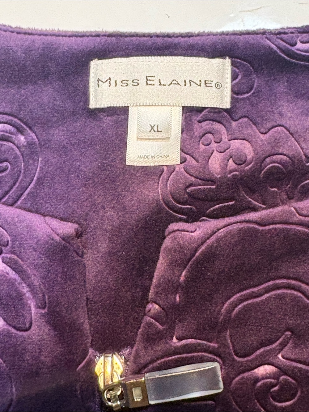 Miss Elaine dark purple embossed fleece zip-front lounge jacket xl - Picture 11 of 13